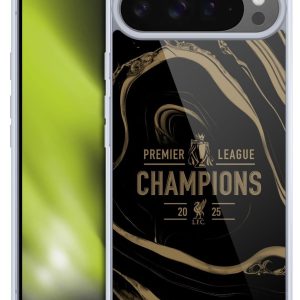 Head Case Designs Officially Licensed Liverpool Football Club Black Marble 2025 Premier League Champions Gel Case [Military Grade Protection] Compatible With Google Pixel 9 Pro XL