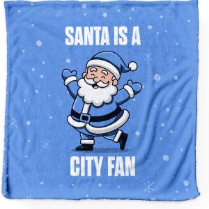 L&S PRINTS BRITISH MADE GIFTS City Football Club Santa Claus Holiday Fleece Blanket, Blue and White, 150 x 150 cm, Winter Sports Fan Design