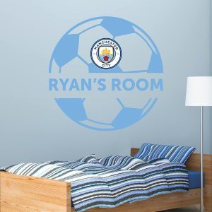 Manchester City Football Club Official Ball & Personalised Name Wall Sticker (60cm)