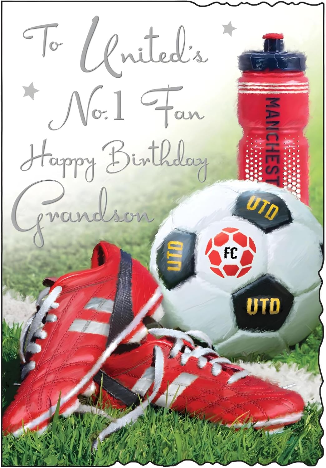 Manchester United Birthday Card for Grandson - Football Design - Manchester Utd's No.1 Fan - Special Finishes and Illustrated Insert Leaf - Made in the UK