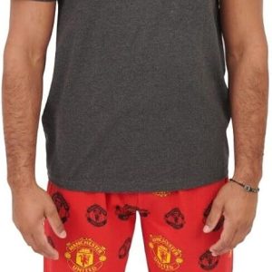 Manchester United Official Licensed FC Mens Pyjamas Set, Football Gifts for Men Pjs Sets Cotton Lounge Set Pyjamas for Men