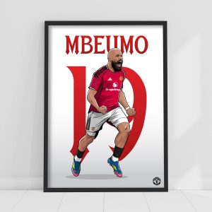Themed Manchester United FC Print - Mbeumo 25/26 Illustration Player Poster Football Wall Art (29.7cm x 42cm - A3)