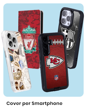 Collection of smartphone cases featuring sports team logos including Liverpool FC, Barcelona, and Kansas City Chiefs, arranged on light blue background.