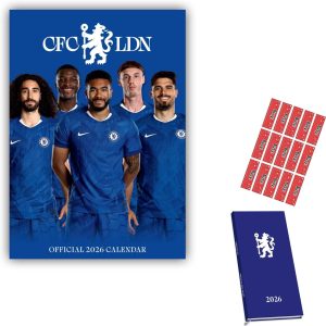 Chelsea Calendar 2026 A3 Wall Calendar and Slim Diary Gift Set Football Present with FREE Organising Stickers Included