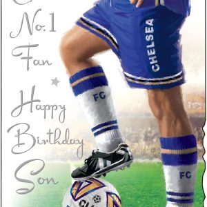 Chelsea Birthday Card for Son - Football Design - Chelsea's No.1 Fan - Special Finishes and Illustrated Insert Leaf - Made in the UK