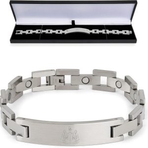Official Club Merchandise Newcastle United FC Crest Bracelet, Stainless Steel Link Chain, Official NUFC Jewellery