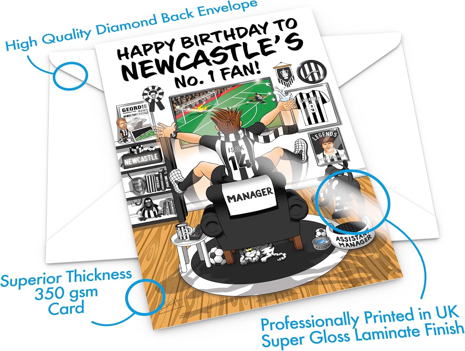 Football Birthday Card for Number 1 Newcastle Fan – Lots of Club Inspired Details – Large A5 Card Size – Made in the UK – For Him or Her Supporters - Image 3