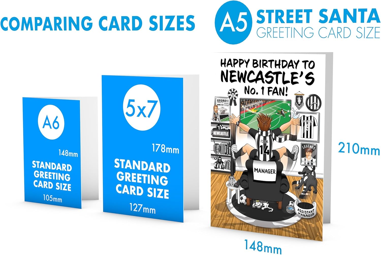 Football Birthday Card for Number 1 Newcastle Fan – Lots of Club Inspired Details – Large A5 Card Size – Made in the UK – For Him or Her Supporters - Image 2