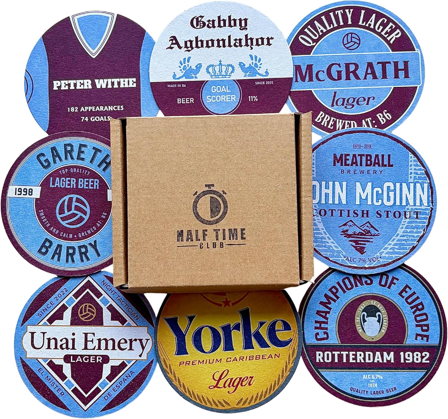 Aston Villa Football Beer Mat Coasters - Perfect for a Gift or Present for Any Villa Fan (8-Pack)