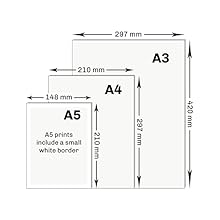 Diagram comparing paper sizes A5, A4, and A3. Shows dimensions in millimeters for each size.