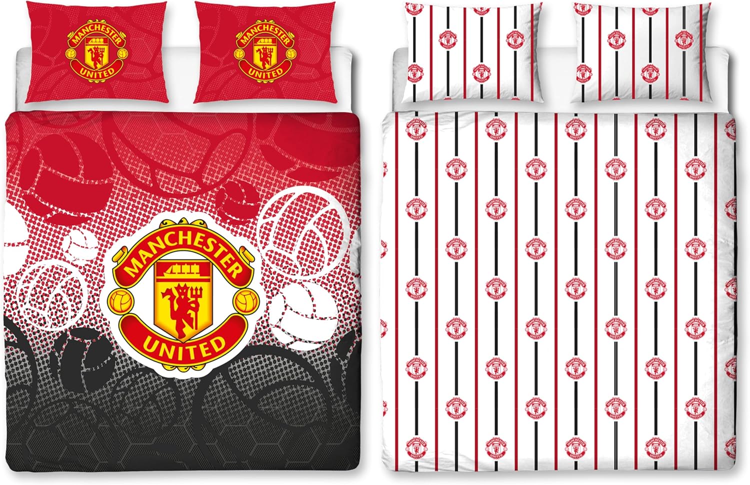 Manchester United FC Official Double Duvet Cover Set, Crest Design | Red Reversible 2 Sided Football Bedding Cover Official Merchandise Including Matching Pillow Cases