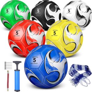 6 Pack Size 5/4/3 Football Balls for Training & Matches – Official Size & Weight, Includes Carry Net, Air Pump,Ideal for Youth and Adult Players