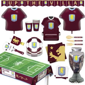 Aston Villa Football Club Official Licensed 77-Piece Party Supplies Kit for 6 Guests, Perfect for Birthday & Matchday Celebrations