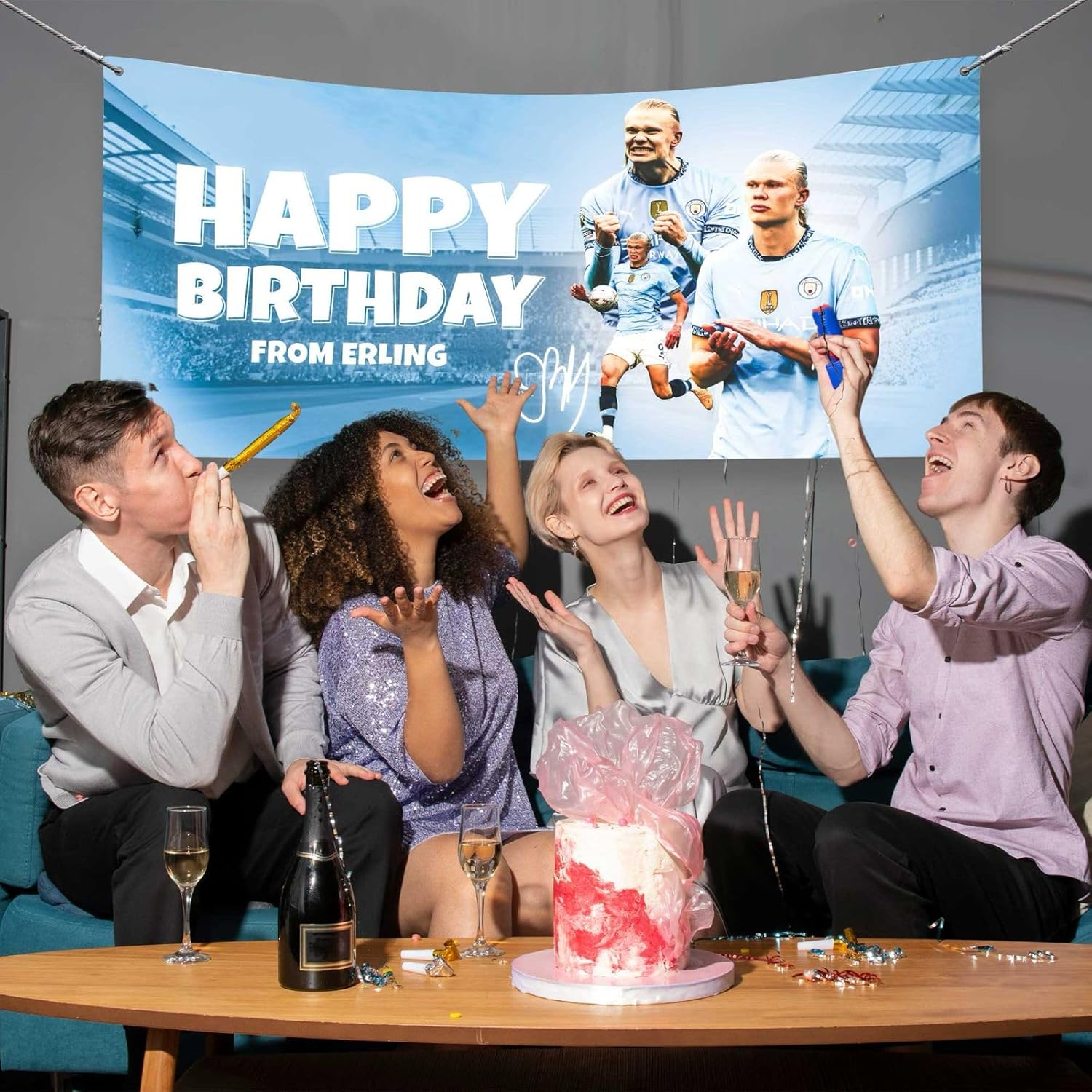 Erling Haaland Birthday Banner Large Manchester City Football-Themed Party Backdrop Featuring Star Player Perfect for Football Fans of All Ages - Image 2