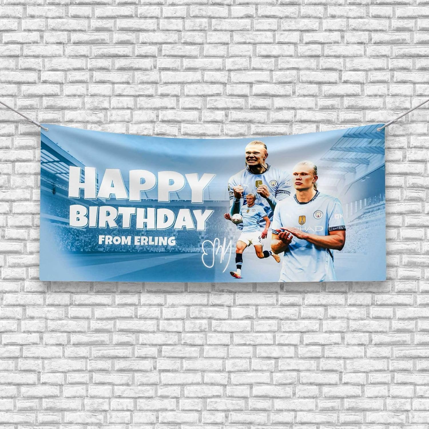 Erling Haaland Birthday Banner Large Manchester City Football-Themed Party Backdrop Featuring Star Player Perfect for Football Fans of All Ages