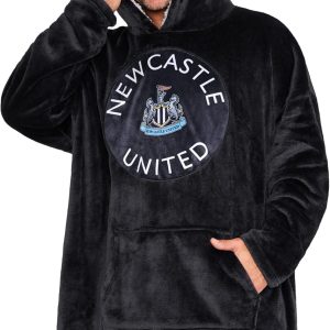 Newcastle United F.C. Mens Oversized Fleece Hoodie Cosy Poncho, Gifts for Him Black