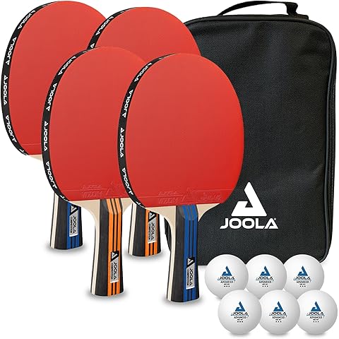 JOOLA Tischtennis-Set Family, Tischtennis-Set mit 4 Tischtennisschl&auml;gern, Tischtennisb&auml;llen und Tragetasche