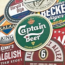 Collection of colorful, vintage-style beer coasters featuring various beer brand logos and designs. Centered is a green 'Captain Beer' coaster.