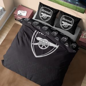 Get Trend Arsenal FC Double Duvet Cover Set, Reversible Football-Themed Bedding Set with 2 Pillowcases, Ultra Soft & Durable Duvet Quilt Bedding Cover (Black Arsenal, Double)