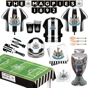 Official Newcastle United FC Party Supplies Box, 77 Piece All-in-One Set for 6 Guests, Disposable Tableware with Plates, Cups, Cutlery Decorations | for birthday and party