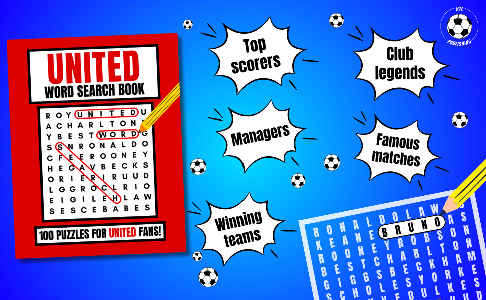 Text reads 'UNITED' in red banner. Series of comic-style speech bubbles on blue background containing various text elements, resembling a game or promotional interface design.
