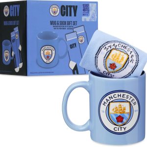 Get Trend Manchester City Mug & Socks Set for Men & Teens, 11oz/315ml Coffee Mug & Casual Calf Socks, Man City Football Stocking Fillers Gifts for Him