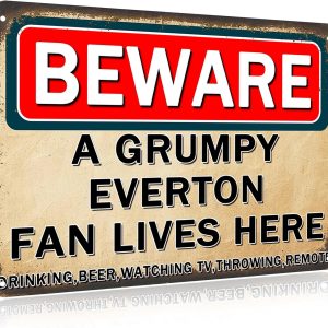 Everton Gifts for Men Champions Metal Signs Gifts for Boys Plaque Funny A Grumpy Everton Fan Lves Here Wall Art Vintage Gift Man Cave Living Room Bars Sign Decorations Gift 20x30 Cm