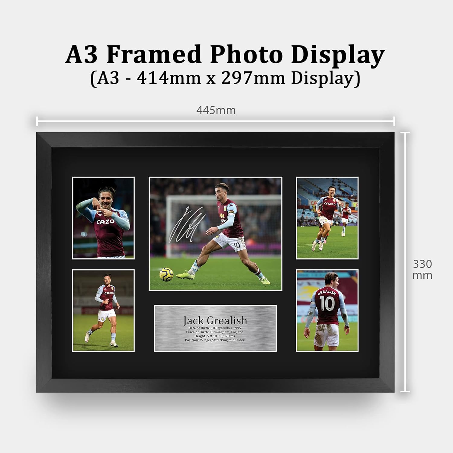 HWC Trading FR A3 Jack Grealish Aston Villa Printed Memorabilia Signed Autograph Photograph Display for Football Fans and Supporters - A3 Framed - Image 2