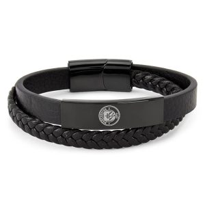 Manchester City FC Engraved Leather Bracelet with Gift Box