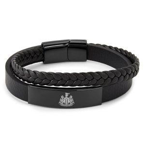 Newcastle United FC Engraved Leather Bracelet with Gift Box